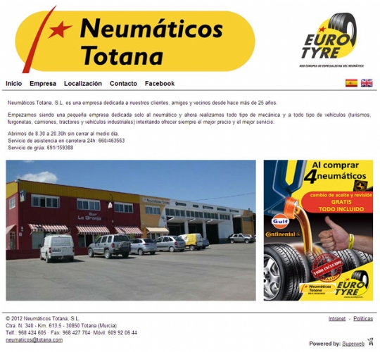 Neumáticos Totana estrena página web, desarrollada con 